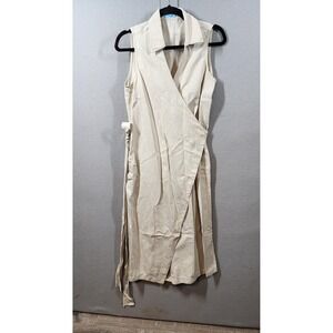J McLaughlin Wrap Dress Womens S‎ Sleeveless Surplice Flowy Linen Sand Summer